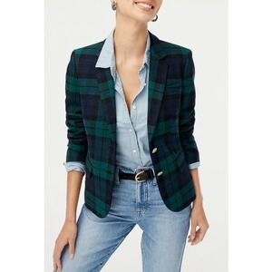 J. Crew Schoolboy Blazer Size 4 Black Watch Plaid Navy Green Gold Button Jacket